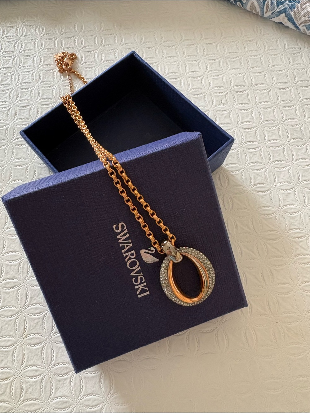 Swarovski Rose Gold and Clear Crystal Double Oval Pendant Necklace